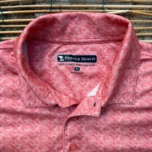 Pebble Beach Dri-Luxe Performance Coral Pattern Golf Polo Shirt Men's Medium